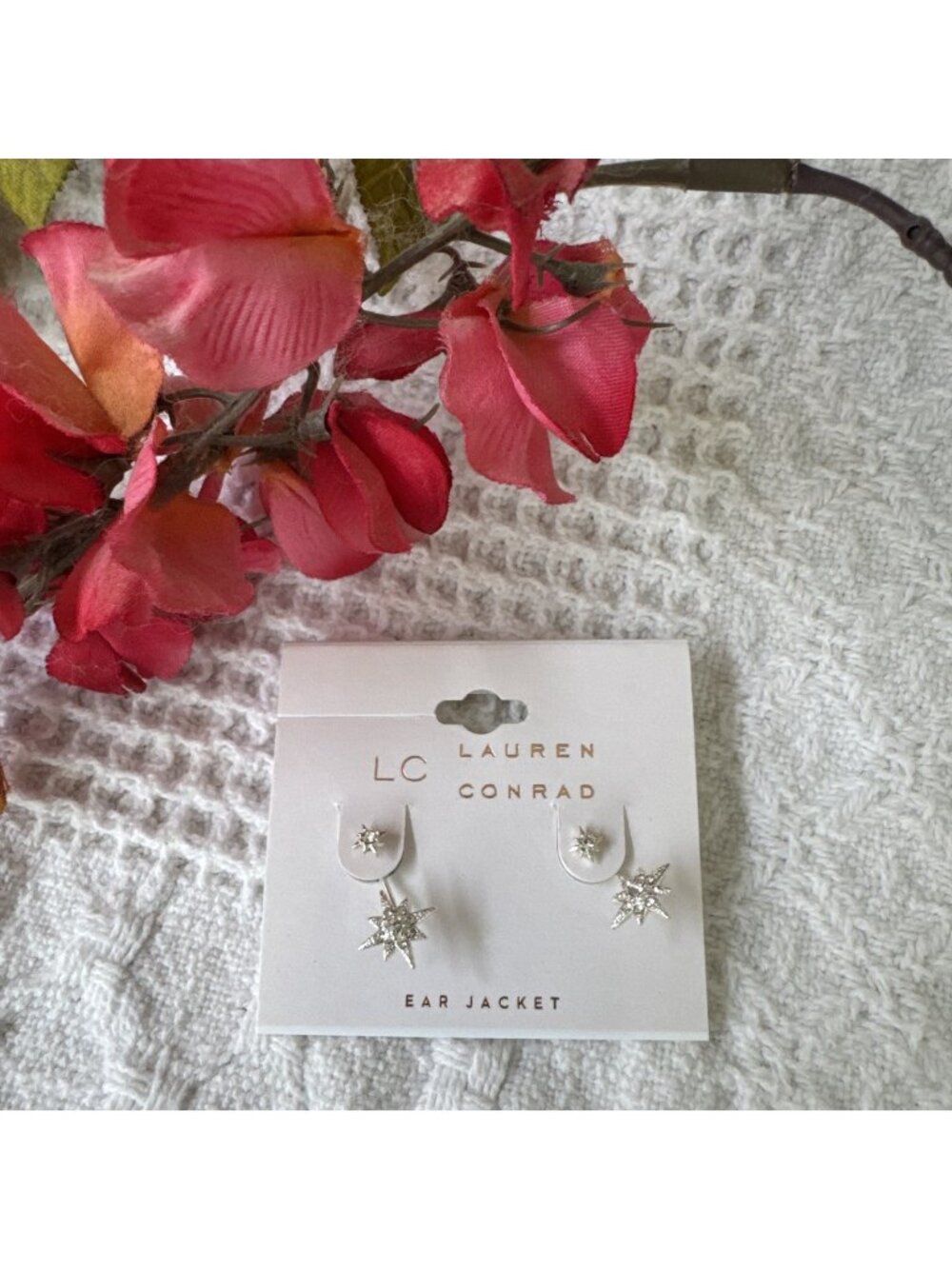 LC Lauren Conrad Star CZ Ear Jacket Earrings Silver Tone NEW